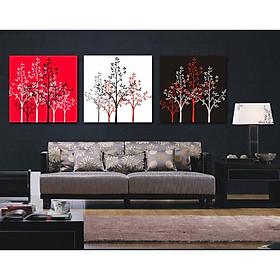Bộ 3 tranh canvas treo tường cây tông đỏ đen  TTC20809 - 40 x 40 x 3 tranh