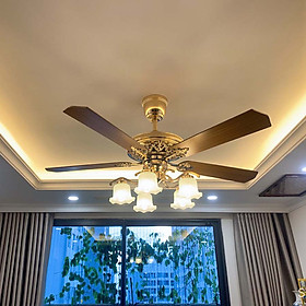 Mua Quạt trần trang trí bầu mạ vàng cánh gỗ fip tạo điểm nhấn đắt giá cho mọi công trình  quạt trần đèn  quạt trần tân cổ điển 516 động cơ Dc cực mát  êm tiết kiệm điện  điều khiển từ xa 6 tốc độ gió quay tiến lùi sử dụng bốn mùa