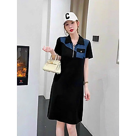 ĐẦM SUÔNG THUN PHỐI JEAN CỔ KHÓA CAO CẤP