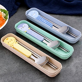 Bộ Thìa Đũa Muỗng Hình Thú Đáng Yêu Tặng Kèm Hộp Đựng
