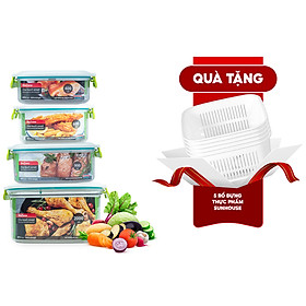 Mua Bộ 4 Hộp Bảo Quản Thực Phẩm Thông Minh Sunhouse Tặng Bộ Rổ Biozone - KB-SM4S01R