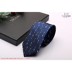 Cà Vạt Nam Bản nhỏ 6cm xanh đen mũi tên - Cavat Hàn Quốc Cao Cấp Full box