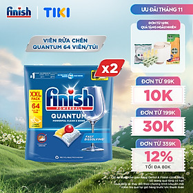 Combo 2 Viên Rửa Chén Bát Finish Powerball Quantum Powerful Clean & Shine 64 viên
