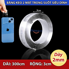 Băng Dính 2 Mặt Đa Năng Keo Trong Suốt Dày 2mm Băng Dính Nano Dán Tường Siêu Dính - Bản 3cm Dài 3M Dày 2MM