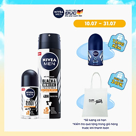 Bộ đôi Lăn Ngăn Mùi NIVEA MEN Black & White Ngăn Vệt Ố Vàng Vượt Trội 5in1 (50ml) - 85392 & Xịt Ngăn Mùi NIVEA MEN Black & White Ngăn Vệt Ố Vàng Vượt Trội 5in1 (150ml) - 85388