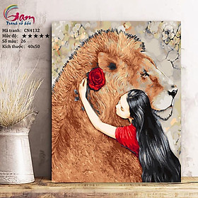 Mua Tranh tự tô màu số hóa nghệ thuật Cô gái hoa hồng và sư tử CN4132