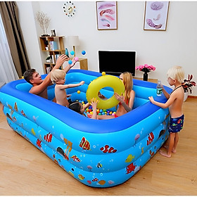 Bể bơi bồn tắm phao cho trẻ em bơm hơi hơi 3 tầng chữ nhật nhiều kích thước đáy 2 lớp chống trơn trượt cho bé ( Tặng kèm miếng vá phao )