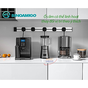 Ổ cắm điện ray trượt thông minh Sinoamigo MS60 dài 75cm, hệ thống ray tiếp điện dùng lắp cho nhà bếp, văn phòng, bàn học, phòng làm việc