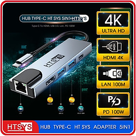 Hub Type C HT SYS 5 in 1 To HDMI, USB 3.0, Lan, PD 100W - Hàng Chính Hãng