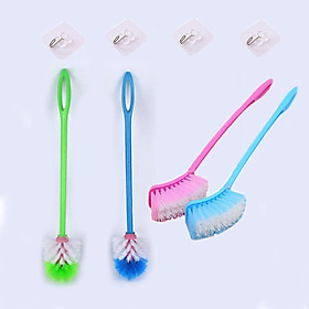 Combo 2 Bàn Chải 2 Cọ Rửa Bồn Cầu Toalet 4 Miếng Dán Treo Tường