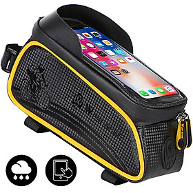 Túi chống thấm nước trên khung trước xe đạp cùng giá đỡ điện thoại-Màu vàng