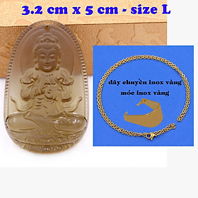 Mặt Phật Đại nhật như lai obsidian ( thạch anh khói ) 5 cm kèm dây chuyền inox vàng - mặt dây chuyền size lớn - size L, Mặt Phật bản mệnh