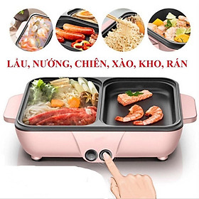 Bếp lẩu nướng 2 ngăn Hàn Quốc, nồi lẩu đa năng thông minh chống dính 2 trong 1