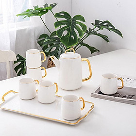 Mua BỘ ẤM CHÉN PHA TRÀ CÀ PHÊ KÈM KHAY  BỘ CỐC CHÉN PHA TRÀ CAFE KÈM KHAY TRẮNG VIỀN VÀNG CAO CẤP