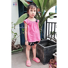 Bộ thun ngắn đính nơ cổ xinh cho Bé gái