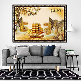 Tranh canvas phong thủy treo tường - Thuận buồm xuôi gió - TBXG005 - Khung hoa văn sang trọng - 120x80cm