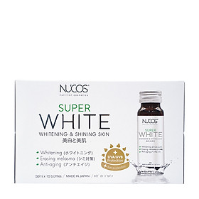 Nước uống Nucos hỗ trợ bổ sung collagen giúp dưỡng trắng và làm sáng da Super White (Hộp 10 chai)