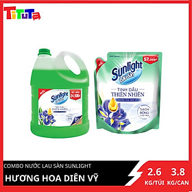 COMBO tiết kiệm nước lau sàn Sunlight Hương hoa diên vỹ Can 3.8kg và Túi