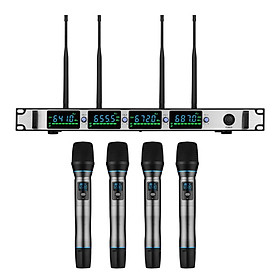 Professional Wireless Microphone System 4-Channel UHF Cordless Mic Set with 4 Handheld Mics & 1 Rack-Mount Receiver for