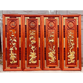 Tranh tứ quý bốn mùa xuân ,hạ, thu , đông bằng gỗ hương đỏ kt 37×107×3cm 