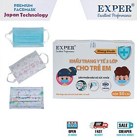 Khẩu Trang Y Tế EXPER 3 Lớp Kháng Khuẩn Giành Cho EM BÉ 6-13 TUỔI, Hộp 50 Cái