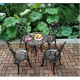 Bàn ghế sân vườn nhôm đúc 4 ghế 1 bàn hoa hồng