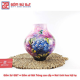 Lọ hoa nghệ thuật dáng tỏi cụt họa tiết cẩm tú cầu – quà tặng decor sang trọng
