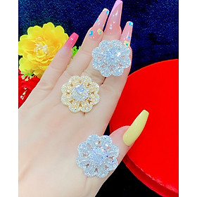 Nhẫn Nữ mạ vàng or bạch kim kiểu dáng bông hoa đính đá