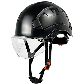 CE EN397 Mũ cứng ABS Mũ bảo hiểm an toàn xây dựng ANSI có tấm che mặt cho kính kỹ sư Lỗ thông hơi Công việc công nghiệp Bảo vệ đầu Màu sắc: Đen Tấm che trong suốt
