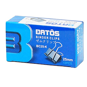 Kẹp bướm đen Batos 25mm PC-25K - Set 12 hộp, hộp 12 chiếc, kẹp sắt đen sơn tĩnh điện, chống gỉ