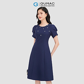 Đầm form A GUMAC DC08030 đầm cổ tròn đính hoa thêu 