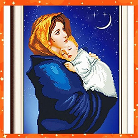 tranh thêu chữ thập Đức mẹ Maria bồng con - LV3140
