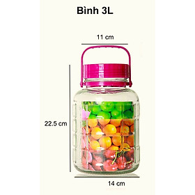 Bình Thủy Tinh Quai Xách – Nắp Tím – Dung tích 3 lít