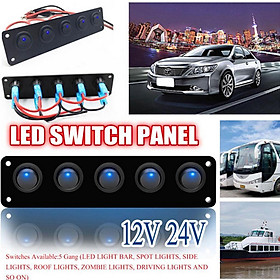 12-24V 5 Gang Round Dash Rocker Toggle Switch Panel Blue LED for RV Boat