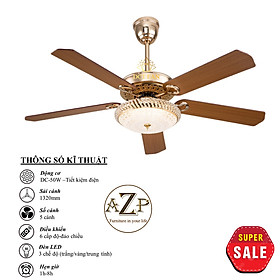 Mua Siêu Sales QUẠT TRẦN AZP- 5 CÁNH GỖ  CÔNG XUẤT 50W  CÓ REMOTE- Hàng Nhập Khẩu