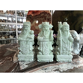 Bộ tượng Tam Đa Phúc Lộc Thọ đá cẩm thạch trắng xanh - Cao 30cm