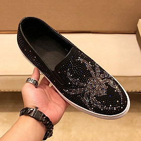 Free ship Giầy lười da đính đá nhện chúa nam