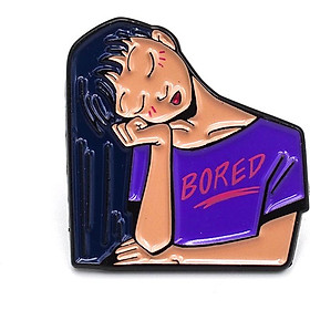 Cô gái áo tím BORED 2.5x2.5cm - Pin sticker ghim cài áo