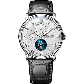 Đồng hồ nam chính hãng LOBINNI Ref.1023-4 (Phiên bản đặc biệt Limited) Kính sapphire nguyên khối ,chống xước,chống nước 50m,mặt trắng vỏ trắng dây da đen ( nâu) xịn, thép không gỉ 316L,Đồng hồ cơ (Automatic),BH 24 tháng,thiết kế sun and moon sang trọng