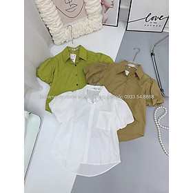 Áo sơ mi nữ cộc tay thời trang Banamo Fashion chất thô mềm siêu đẹp áo sơ mi cộc tay bồng 3920