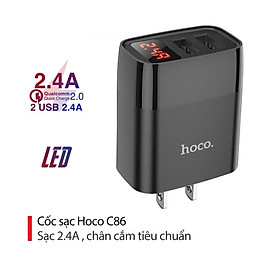 Cốc sạc 2.4A Hoco C86 màn hình Led hiển thị dòng điện chân dẹt 2 cổng USB chất liệu cao cấp ( 2 màu ) - Hàng chính hãng