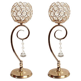 2pcs Golden Globe Pillar Crystal Bling Candle Tea Light Holder Wedding Decor