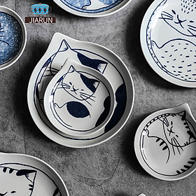 Creative Japanese Cartoon Tableware Cute Cat Ceramic Plate Restaurant Household Water Drop Dish Cold Dish Dim Sum Sauce Dish