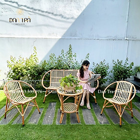 Mua Bộ Bàn Ghế Mây Băng Sò Đan Trà-Bộ Bàn Ghế Mây Phòng Khách- Bộ Bàn Ghế Mây Nhỏ Gọn Ban Công- Bộ Bàn Ghế Mây Decor Quán- Nội Thất Mây Tre Đan Trà