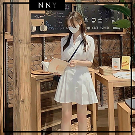 [NNY CLOTHING] Váy trắng cổ sơ mi phối chân tennis cực tôn dáng cho bạn nữ - COCO DRESS - V080