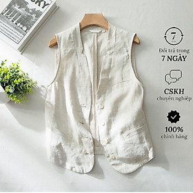 Áo vest nam, áo ghile nam Linen dáng ngắn, phối đồ nam tính trẻ trung Đũi Việt Dv02