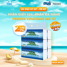 [COMBO 6 LỐC] Khăn giấy lụa, khăn đa năng Premier Vinatissue 2 lớp 100% bột giấy nguyên sinh, không chất tẩy 280 tờ