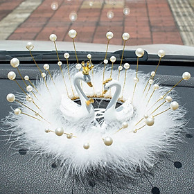 Tượng Thiên Nga Trắng Trang Trí Xe Ô Tô, Bàn Làm Việc | Kèm Thảm Lông Vũ Dán Taplo Xe Ô Tô