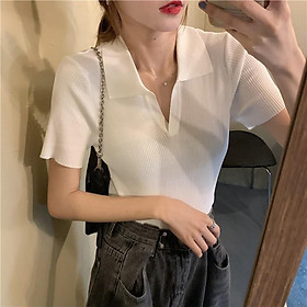 Áo Croptop GIÁ SỐC Áo Polo Nữ Basic Trơn Cộc Tay Freesize MONGTOGHI Mềm Mại Kiểu Tay Ngắn Có Cổ