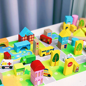Bộ đồ chơi mô hình giao thông thành phố sáng tạo bằng gỗ